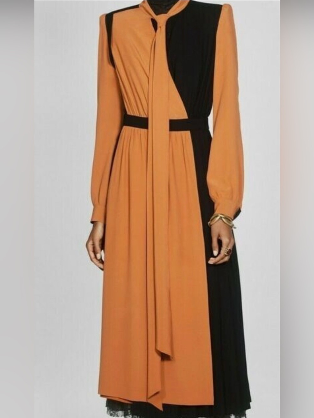 Uniqlo Colorblock Long Sleeve Midi Dress in Black and Rust Orange
